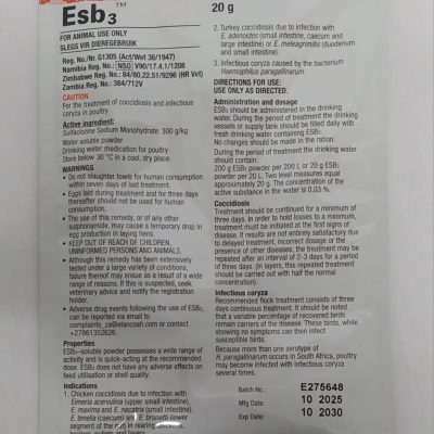 Esb3 20gms (Treatment for coccidiosis and Infectious coryza in poultry)